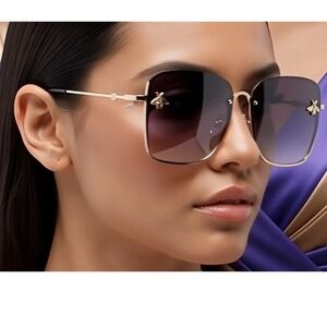Women Sunglasses XL Oversized Butterfly Square Gold Frame Black Lens Lentes‎ New